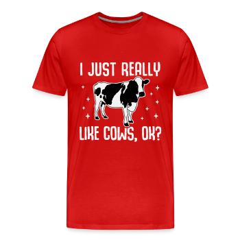 I Just Really Like Cows, OK? Funny Cow Beef Farmer - Men's Premium Organic T-Shirt - red - Front - Damien (186cm)