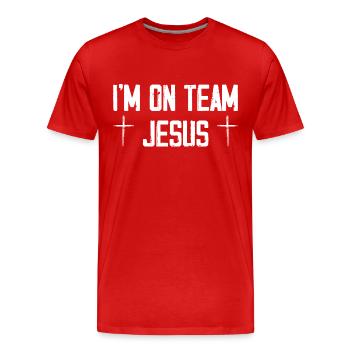 Je fais partie de l’équipe Jésus - T-shirt bio Premium Homme - rouge - Devant - Damien (186cm)