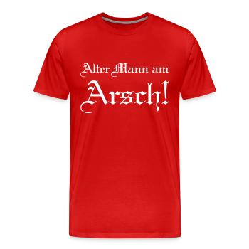 Alter Mann am Arsch - Männer Premium Bio T-Shirt - Rot - Vorne - Damien (186cm)