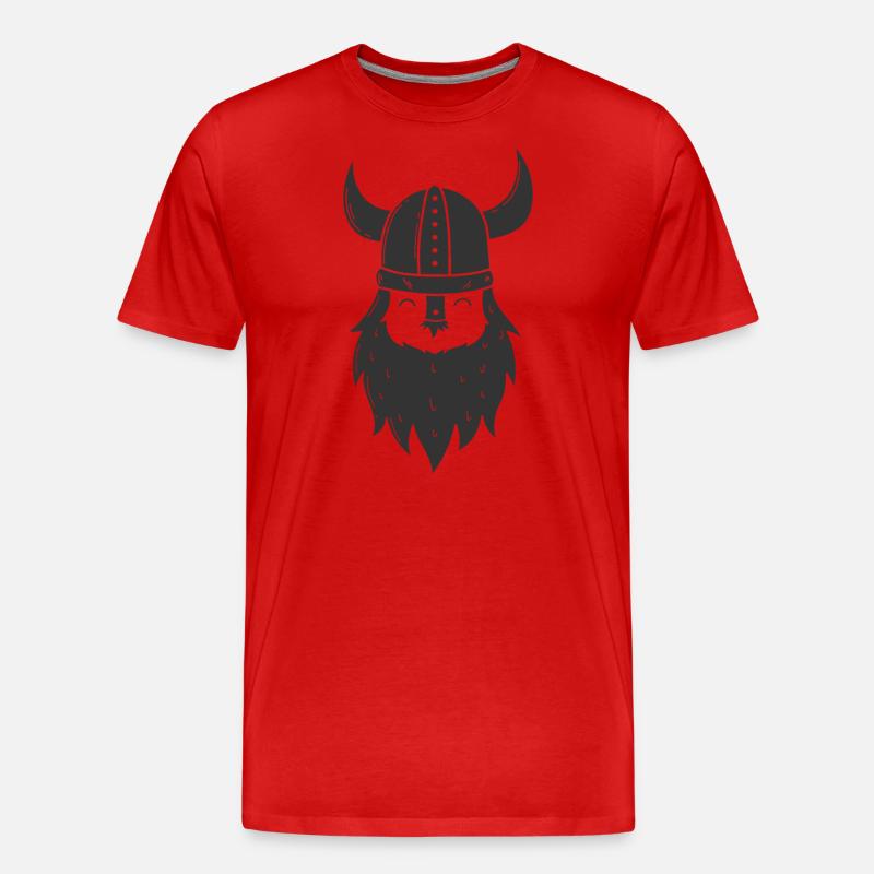 Wikinger mit Vollbart und Wikingerhelm - Männer Premium Bio T-Shirt - Rot
