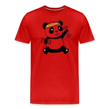 Pandabär trainiert mit Hanteln - Männer Premium Bio T-Shirt - Rot - Vorne - Damien (186cm)