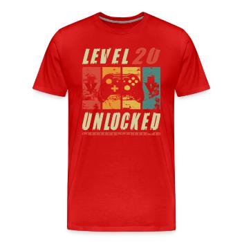 Level 20 Unlocked Gamer Turning 20th Birthday Gift - Men's Premium Organic T-Shirt - red - Front - Damien (186cm)