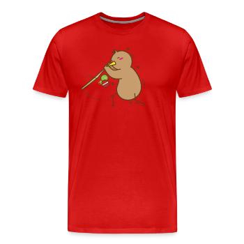 Kiwi spielt mit Stock Vogel und Frucht - Männer Premium Bio T-Shirt - Rot - Vorne - Damien (186cm)