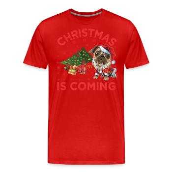 Noël arrive version chien - T-shirt bio Premium Homme - rouge - Devant - Damien (186cm)