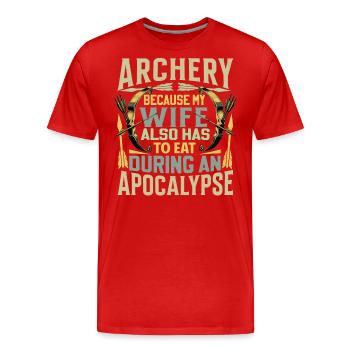 Lustiger Bogenschießen Spruch - Apokalypse - Männer Premium Bio T-Shirt - Rot - Vorne - Damien (186cm)
