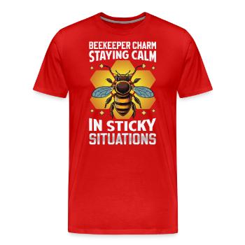 Charme de l’apiculteur - Situations délicates - T-shirt bio Premium Homme - rouge - Devant - Damien (186cm)