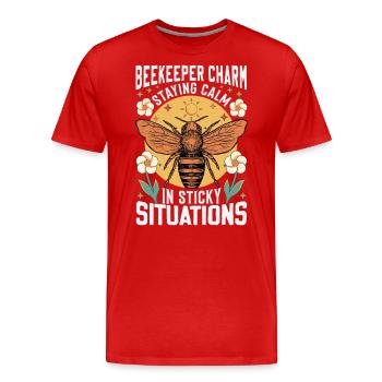 Charme de l’apiculteur - Situations délicates - T-shirt bio Premium Homme - rouge - Devant - Damien (186cm)