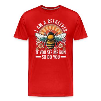 Dicton drôle d’apiculteur - Essaim d’abeilles - T-shirt bio Premium Homme - rouge - Devant - Damien (186cm)