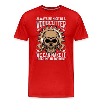 Soyez gentil avec un bûcheron - dicton de bûcheron - T-shirt bio Premium Homme - rouge - Devant - Damien (186cm)