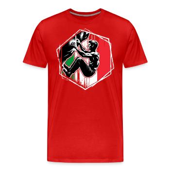 Grimpeur d’Italie – Escalade de bloc en détresse - T-shirt bio Premium Homme - rouge - Devant - Damien (186cm)