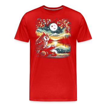Owl Reading Book – Full Moon Seascape - Men's Premium Organic T-Shirt - red - Front - Damien (186cm)