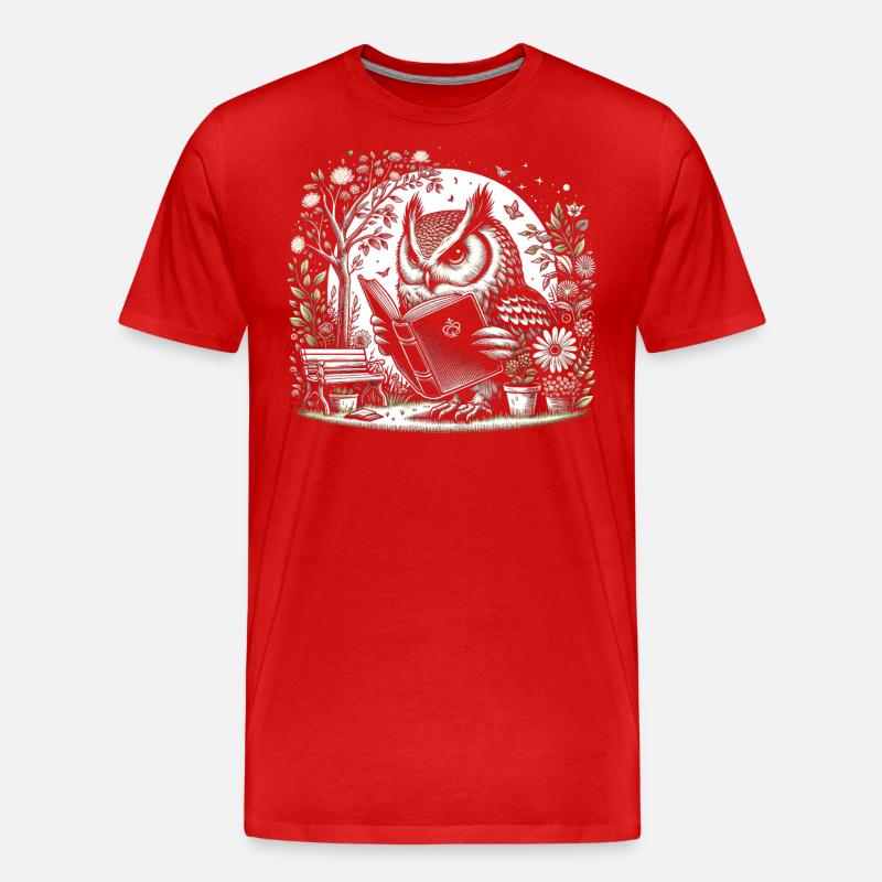 Eulen-lesebuch – Full Moon Scenery Reader - Männer Premium Bio T-Shirt - Rot