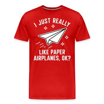 Avion en papier disant blague Avion en papier cadeau - T-shirt bio Premium Homme - rouge - Devant - Damien (186cm)