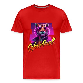 Cyberpunk Tiger - Men's Premium Organic T-Shirt - red - Front - Damien (186cm)