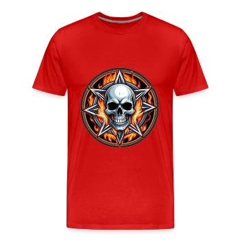 Crâne décoratif avec pentagramme et flammes - T-shirt bio Premium Homme - rouge - Devant - Damien (186cm)