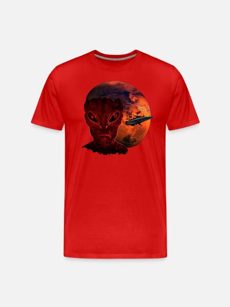 Alien & Mars with UFO - Men's Premium Organic T-Shirt - red
