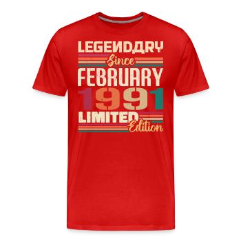 Februar 1991 Geburtstagsgeschenk Februar 1991 - Männer Premium Bio T-Shirt - Rot - Vorne - Damien (186cm)