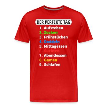 Der perfekte Tag Zocken - Männer Premium Bio T-Shirt - Rot - Vorne - Damien (186cm)
