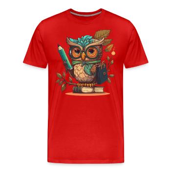 Eulen-Weisheit - Männer Premium Bio T-Shirt - Rot - Vorne - Damien (186cm)