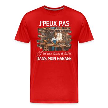 J'peux pas dans mon garage cadeau Bricoleur Humour - T-shirt bio Premium Homme - rouge - Devant - Damien (186cm)