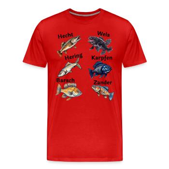 Angler Fische - Männer Premium Bio T-Shirt - Rot - Vorne - Damien (186cm)