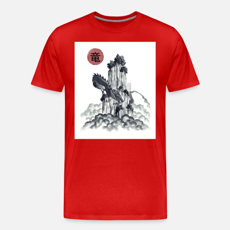 Sumi-e Drache - Männer Premium Bio T-Shirt - Rot