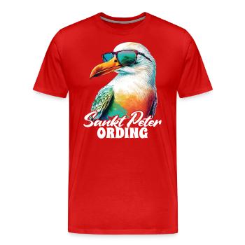 St. Peter Ording Urlaub Möwe mit Sonnenbrille - Männer Premium Bio T-Shirt - Rot - Vorne - Damien (186cm)