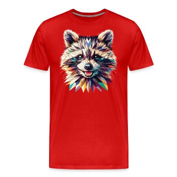 Polygon Waschbär Kunstwerk - Männer Premium Bio T-Shirt - Rot - Vorne - Damien (186cm)