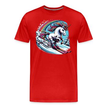 Ski Einhorn Ski Unicorn Arc-en-ciel Winter Magic - T-shirt bio Premium Homme - rouge - Devant - Damien (186cm)