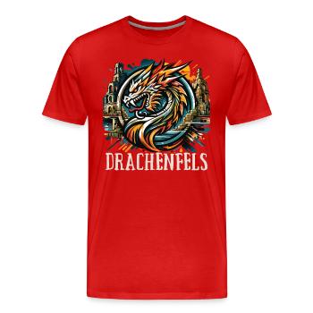 Drache Drachenkopf Logo Ruine Drachenfels - Männer Premium Bio T-Shirt - Rot - Vorne - Damien (186cm)