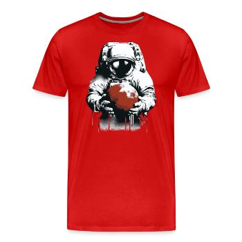 Un astronaute tient une planète martienne dans ses mains - T-shirt bio Premium Homme - rouge - Devant - Damien (186cm)
