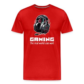 Jeux Le monde réel peut attendre Gamer Dictons Chemise - T-shirt bio Premium Homme - rouge - Devant - Damien (186cm)