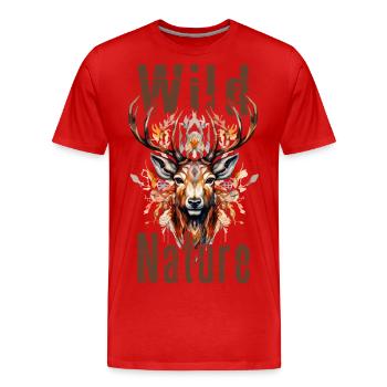 Deer Antlers Animal Forest Wilderness Mountains Wild Nature - Men's Premium Organic T-Shirt - red - Front - Damien (186cm)