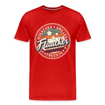 Flaucher München Münchner Sommer Grillen Isar - Männer Premium Bio T-Shirt - Rot - Vorne - Damien (186cm)