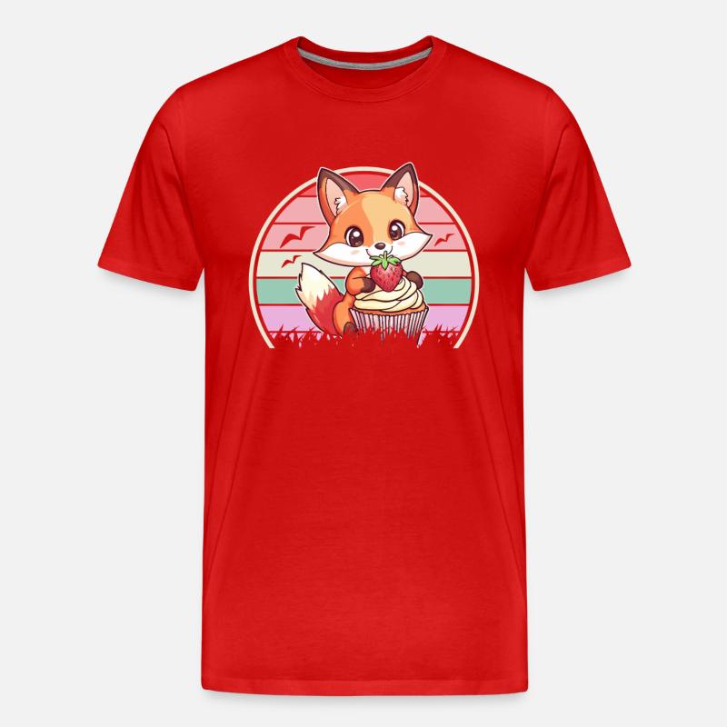 Fuchs Erdbeer Cupcake Kawaii Mädchen Geschenk - Männer Premium Bio T-Shirt - Rot
