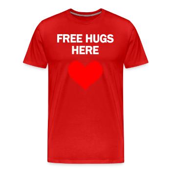 Câlins gratuits ici, répandez l’amour ! - T-shirt bio Premium Homme - rouge - Devant - Damien (186cm)