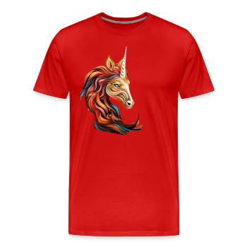 Cheval aux cheveux colorés: art abstrait - T-shirt bio Premium Homme - rouge - Devant - Damien (186cm)