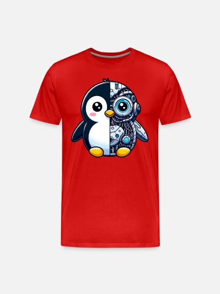 Mignon pingouin cyborg robot - T-shirt bio Premium Homme - rouge