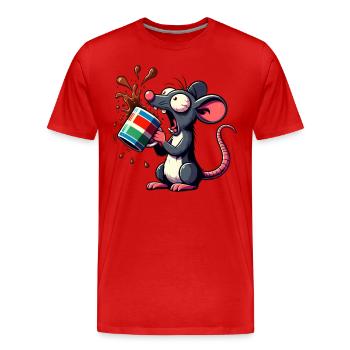 Souris avec un choc caféique au café - T-shirt bio Premium Homme - rouge - Devant - Damien (186cm)