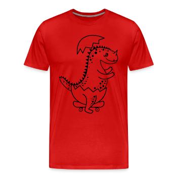 Dinosaurier-Baby, frisch geschlüpft, beim Skaten! - Männer Premium Bio T-Shirt - Rot - Vorne - Damien (186cm)