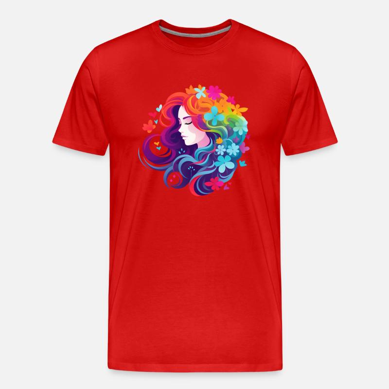 Blumen Mädchen Regenbogen - Männer Premium Bio T-Shirt - Rot