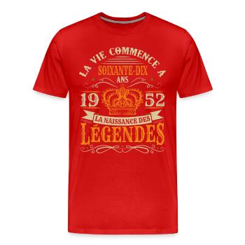 70 ans Anniversaire Humour Naissance 1952 Cadeau - T-shirt bio Premium Homme - rouge - Devant - Damien (186cm)