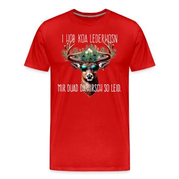 I hob koa Ledahosn Lederhose Hirsch - Männer Premium Bio T-Shirt - Rot - Vorne - Damien (186cm)