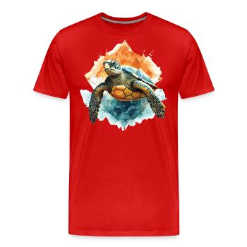 Abstrakte Natur: Böser Blick der Schildkröte - Männer Premium Bio T-Shirt - Rot - Vorne - Damien (186cm)