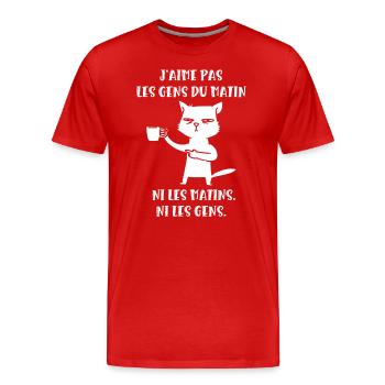 j'aime pas les gens du matin - T-shirt bio Premium Homme - rouge - Devant - Damien (186cm)