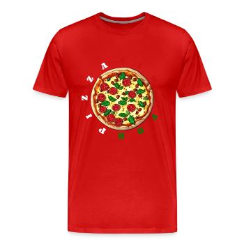 C’est l’heure de la pizza, horloge - délicieuse pizza salami - T-shirt bio Premium Homme - rouge - Devant - Damien (186cm)