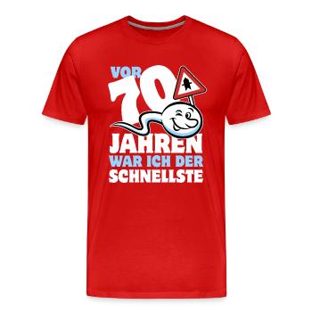 Vor 70 Jahren war ich der Schnellste - Geschenk - Männer Premium Bio T-Shirt - Rot - Vorne - Damien (186cm)
