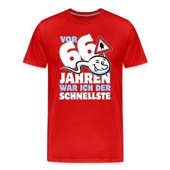 Vor 66 Jahren war ich der Schnellste - Geschenk - Männer Premium Bio T-Shirt - Rot - Vorne - Damien (186cm)