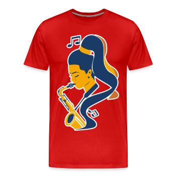 Saxophone Player Comic Look - Men's Premium Organic T-Shirt - red - Front - Damien (186cm)
