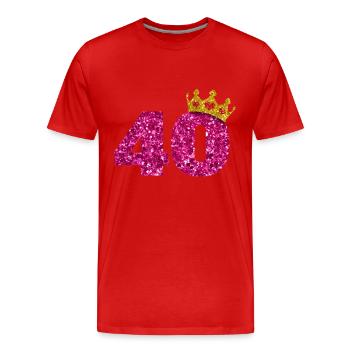 Couronne de paillettes d'anniversaire de 40 ans de paillettes des années 1980 - T-shirt bio Premium Homme - rouge - Devant - Damien (186cm)